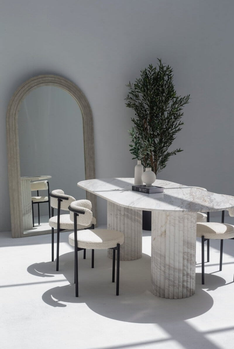 Ayla Greek Calacatta Marble Oval Dining Table