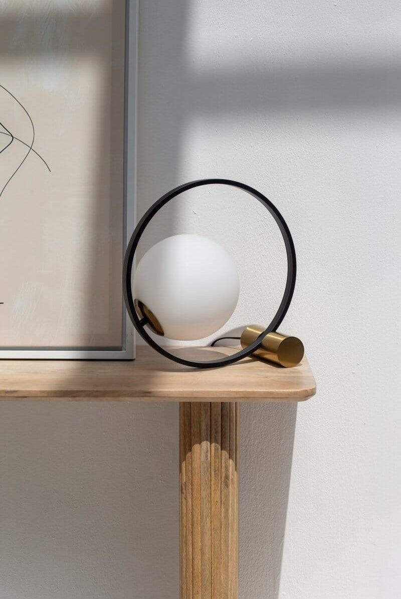 Modern Ringed Table Lamp With White Glass Globe