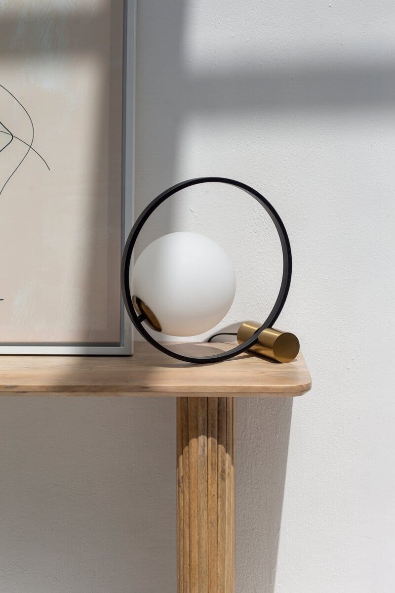 Modern Ringed Table Lamp With White Glass Globe