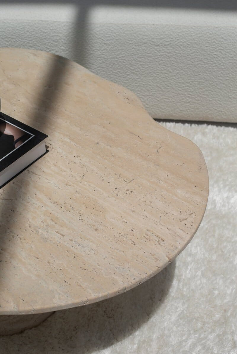 Rosa Irregular Travertine Coffee Table with Travertine Slat Base (2 Sizes)