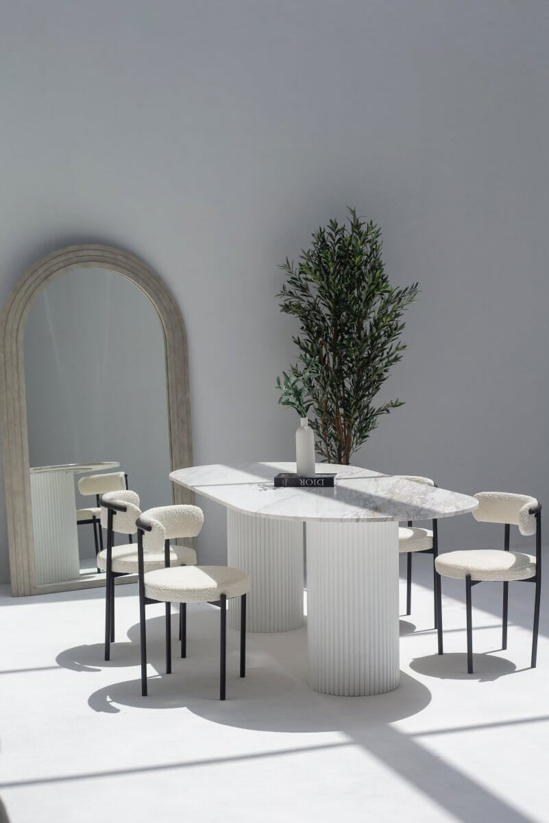 Ayla Greek Calacatta Marble Oval Dining Table (4 Base Colors)