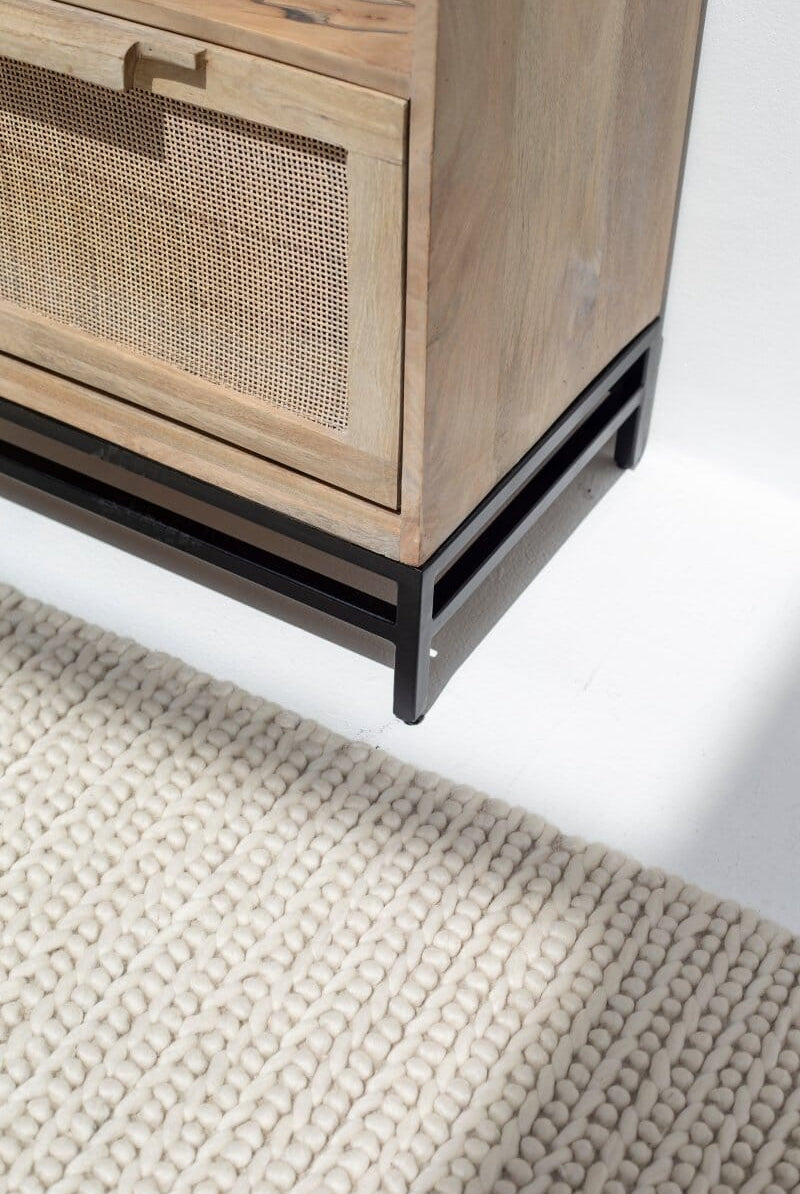 Rattan Mango Wood Bookcase/Shelves with Black Base