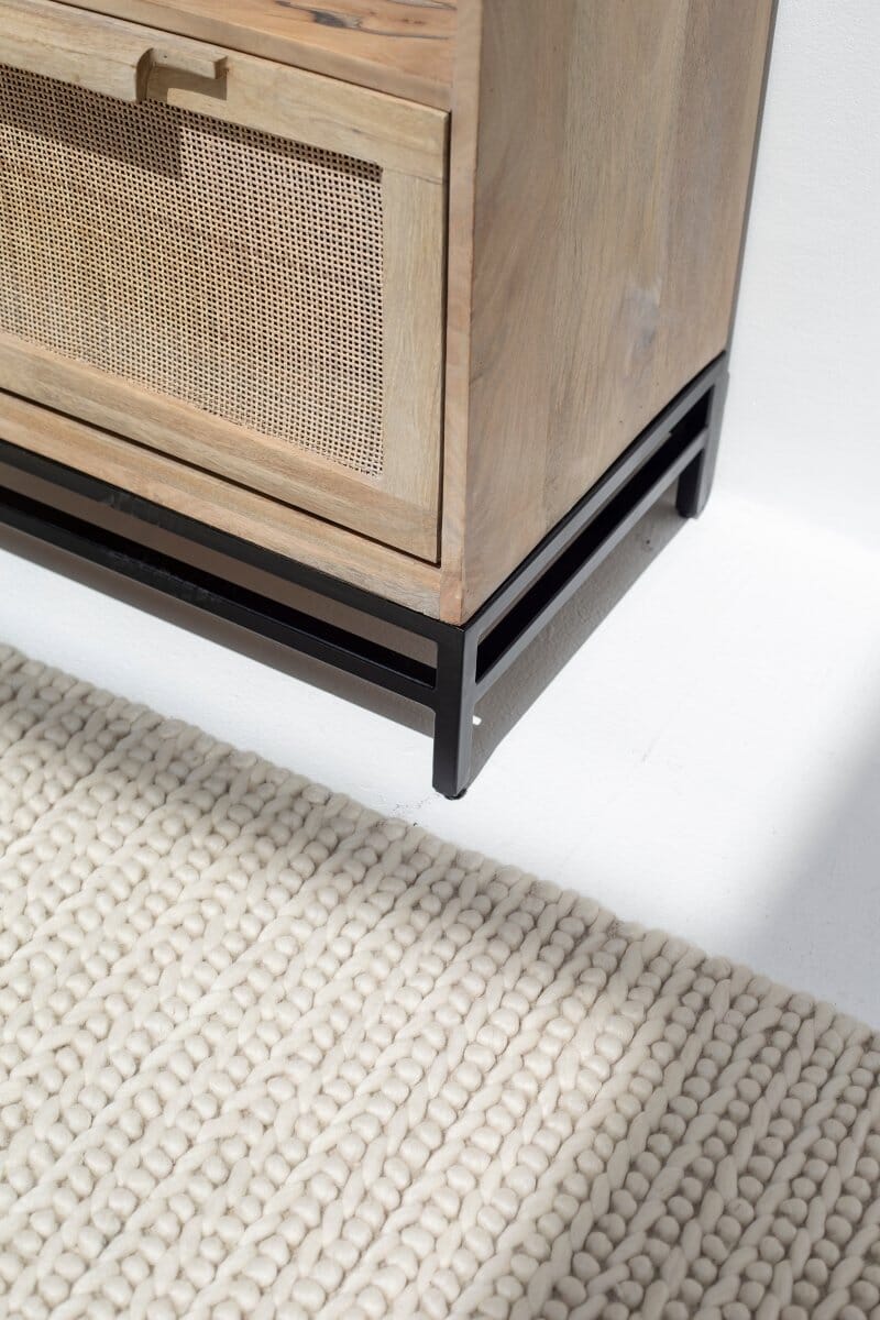 Rattan Mango Wood Bookcase/Shelves with Black Base