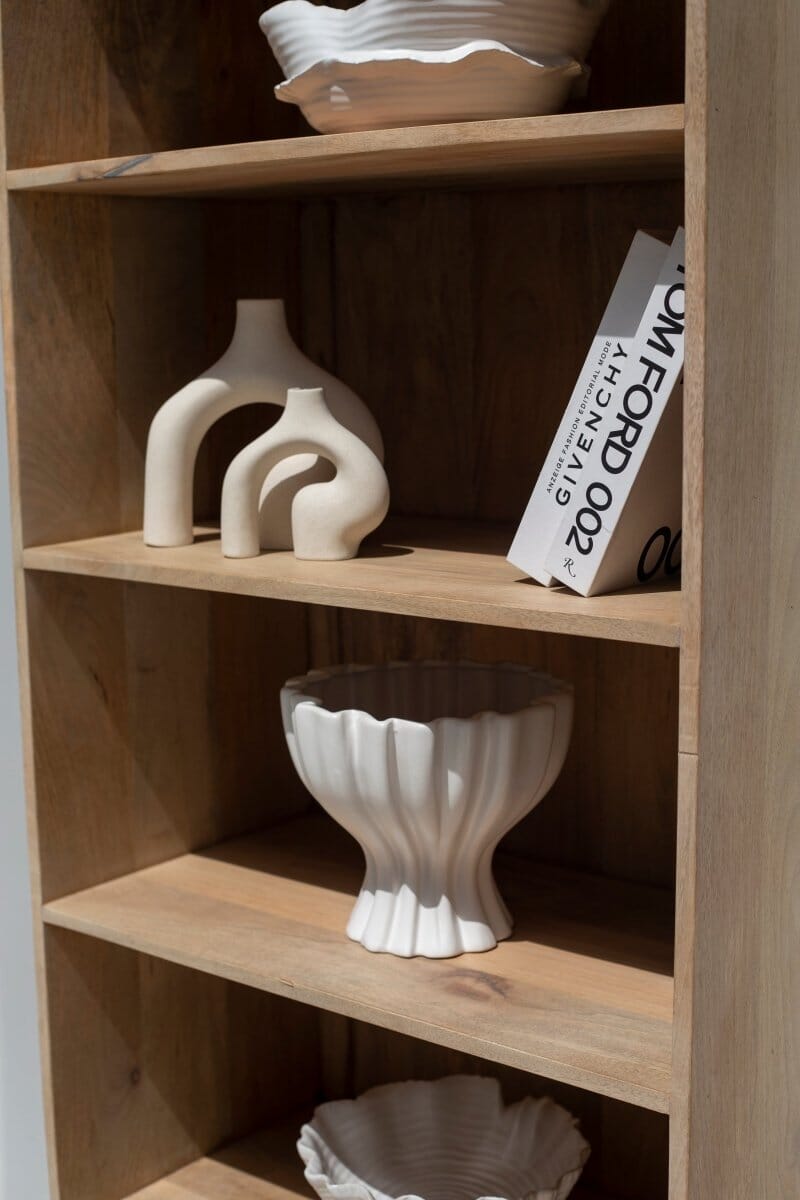 Rattan Mango Wood Bookcase/Shelves with Black Base