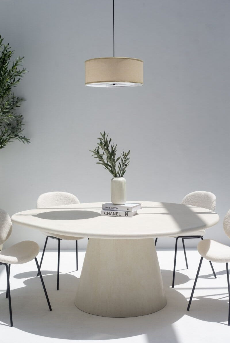 Beige Fabric Round Ceiling Lamp