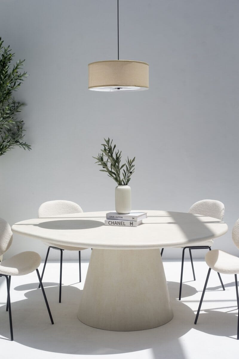 Beige Fabric Round Ceiling Lamp