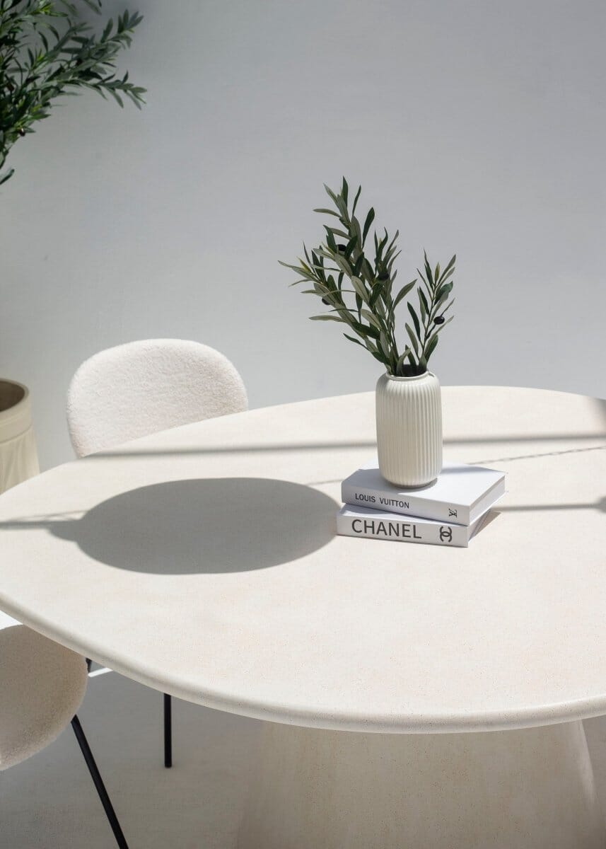 Abigail Textured White Micro Concrete Dining Table (3 Sizes) Homekode