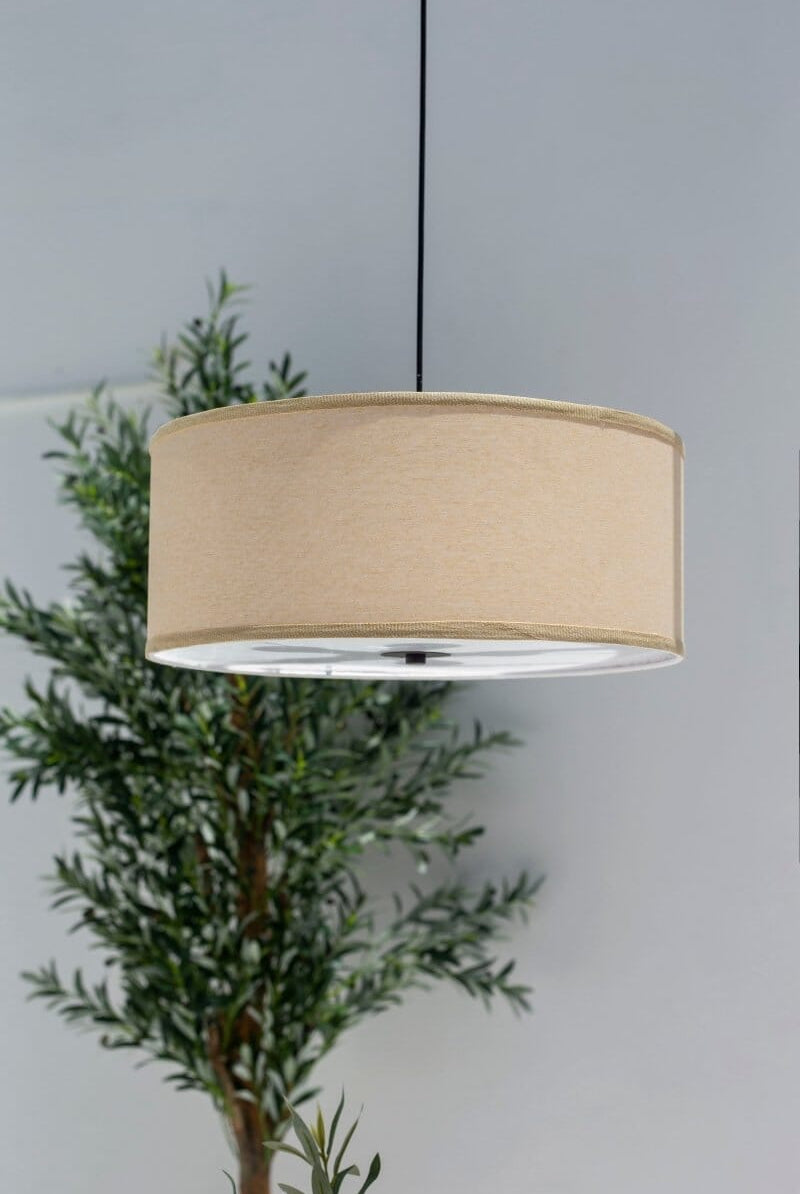 Beige Fabric Round Ceiling Lamp