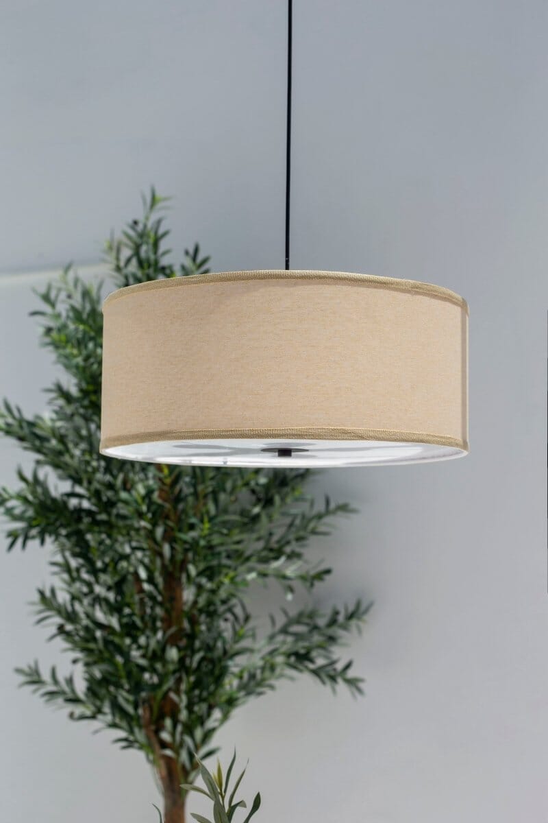 Beige Fabric Round Ceiling Lamp