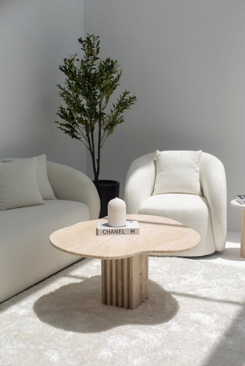 Rosa Irregular Travertine Coffee Table with Travertine Slat Base (2 Sizes)