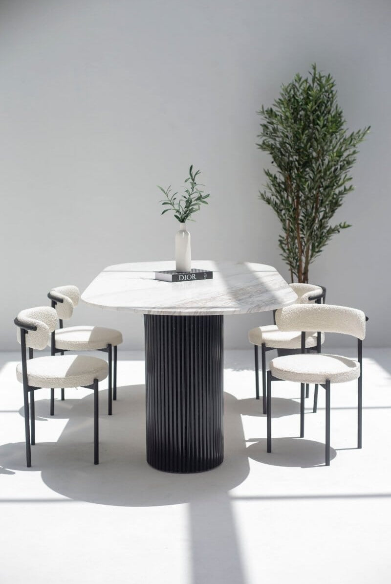 Ayla Greek Calacatta Marble Oval Dining Table (4 Base Colors) 220CM Length x 100CM Width x 76CM Height Black
