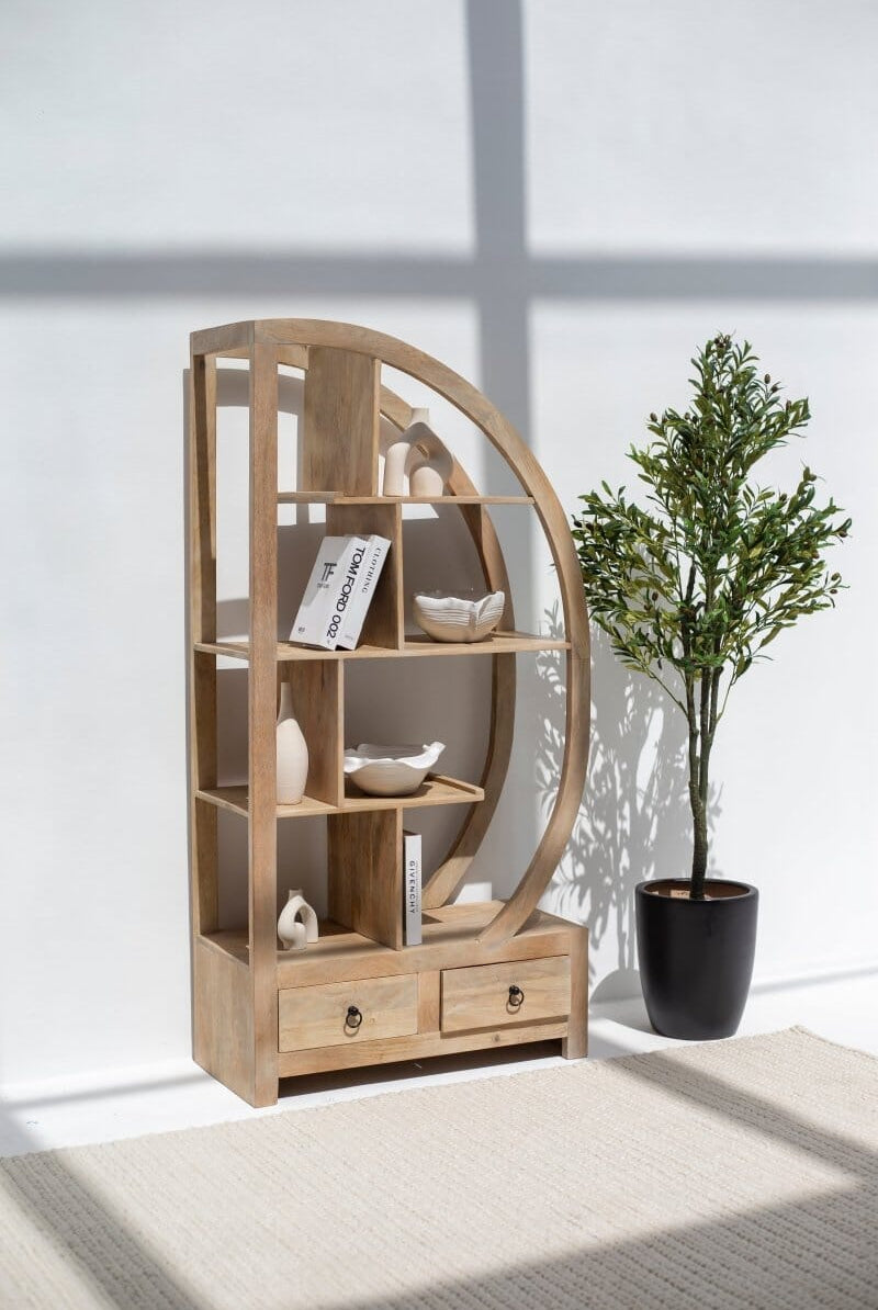 Half Moon Wooden Bookcase/Shelves (90x30x180 CM)