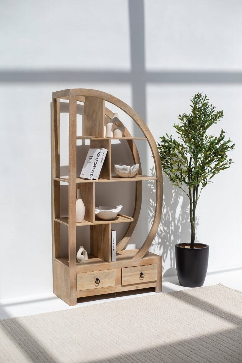 Half Moon Wooden Bookcase/Shelves (90x30x180 CM)