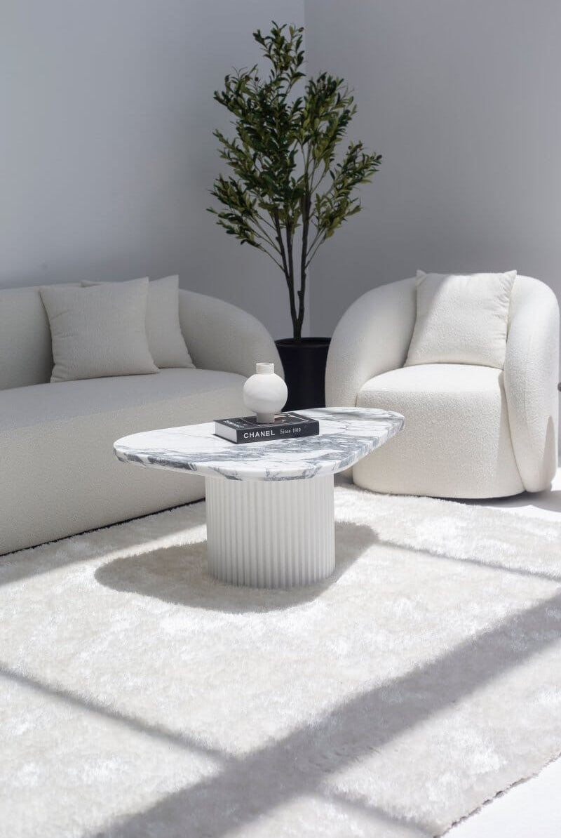 Melita Arabescato Marble Triangle Coffee Table With White Base