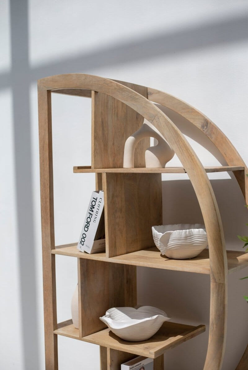 Half Moon Wooden Bookcase/Shelves (90x30x180 CM)