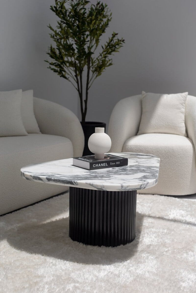 Melita Arabescato Marble Triangle Coffee Table (3 Base Colors) Black