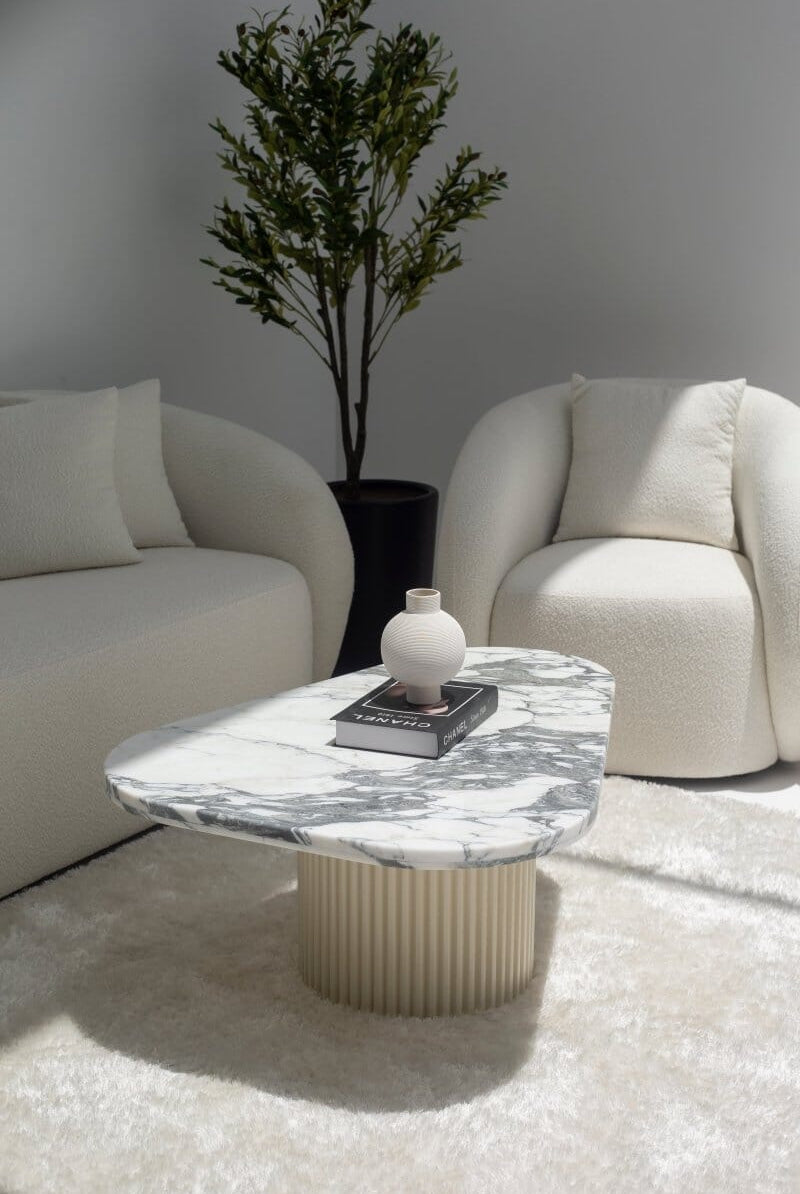 Melita Arabescato Marble Triangle Coffee Table (3 Base Colors) Beige