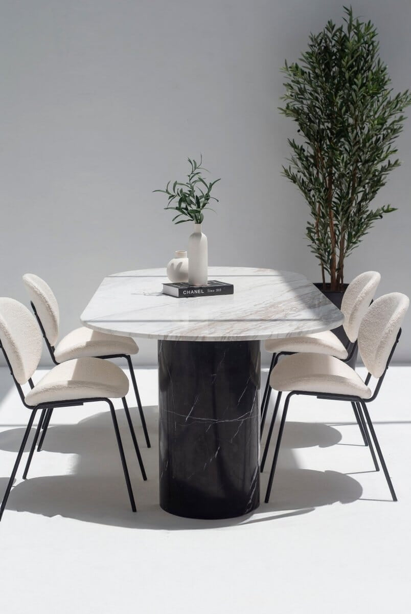 Ayla Greek Calacatta Marble Oval Dining Table With Black Marquina Base (3 Sizes)