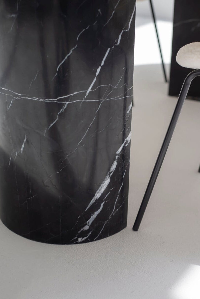 Ayla Greek Calacatta Marble Oval Dining Table With Black Marquina Base (3 Sizes)