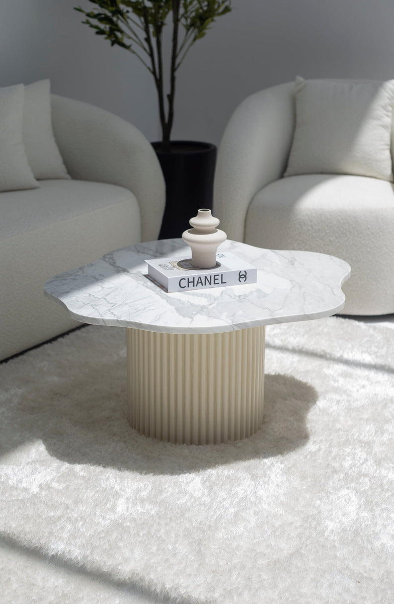 Klytie Statuario Marble Irregular Coffee Table With Beige Base (2 Size ...