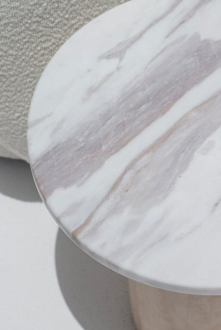 Harriet Volakas Marble Side Table with Travertine Base