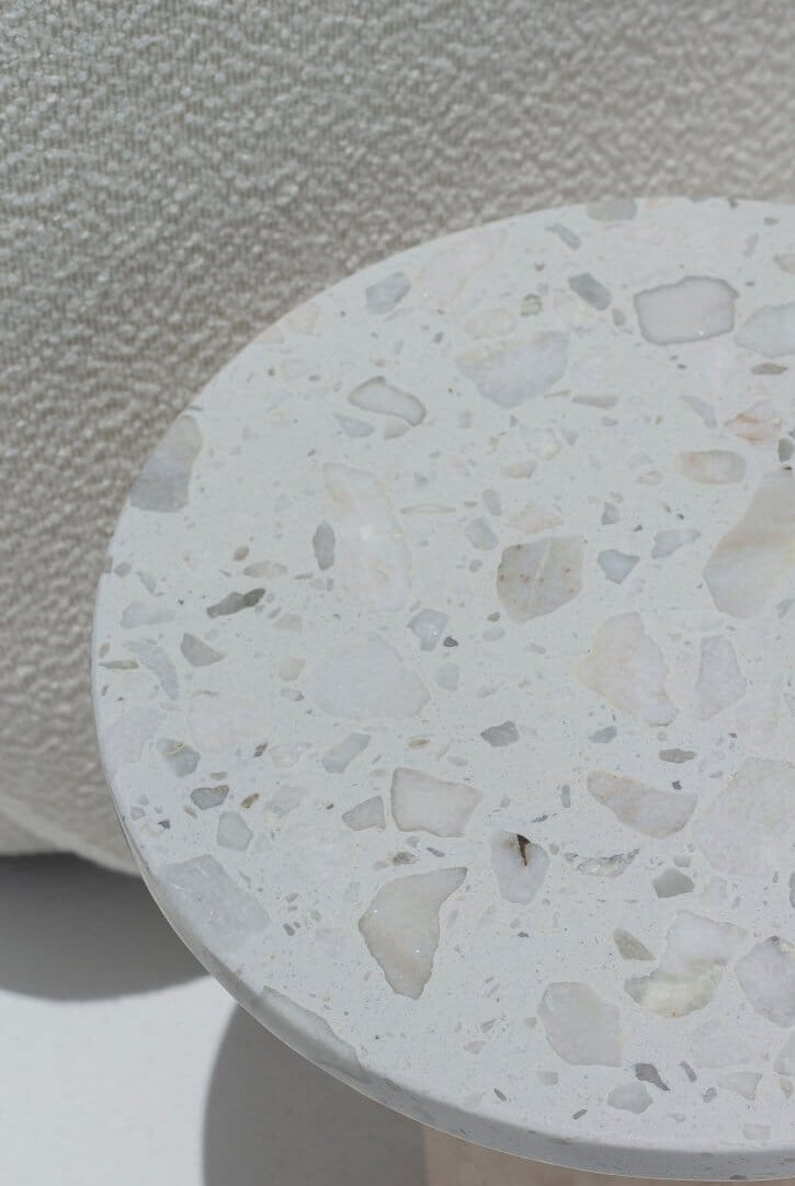 Harriet Terrazzo Marble Side Table with Travertine Base