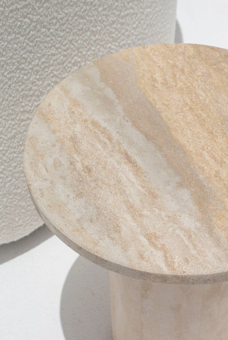 Harriet Travertine Side Table (2 Sizes) L45 x W45 x H44 x2CM (Top Thickness) Silver Travertine