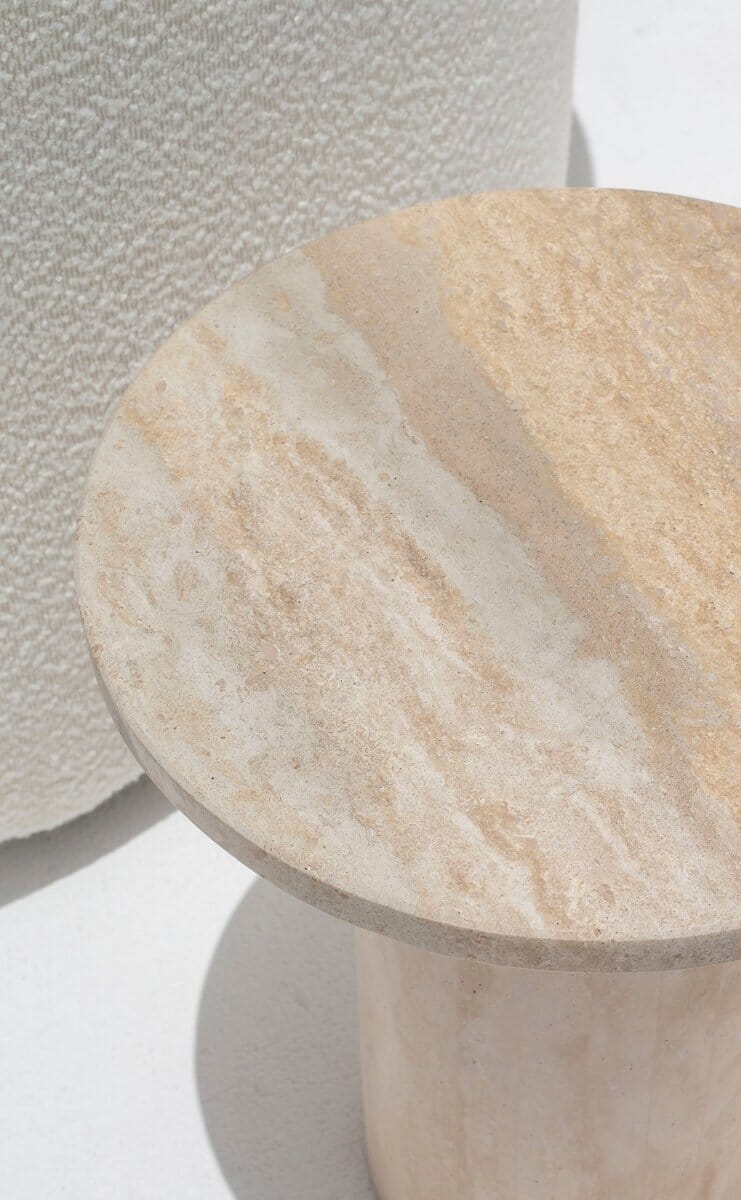 Harriet Travertine Side Table (2 Sizes) L45 x W45 x H44 x2CM (Top Thickness) Silver Travertine