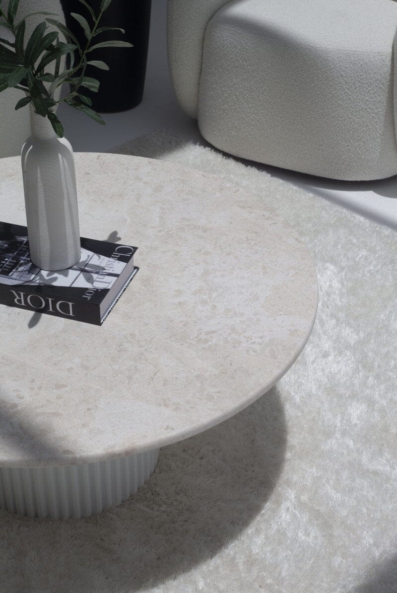 Basilissa Oryx Marble Coffee Table With White Base (2 Sizes)