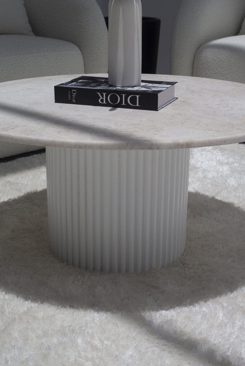 Basilissa Oryx Marble Coffee Table With White Base (2 Sizes)