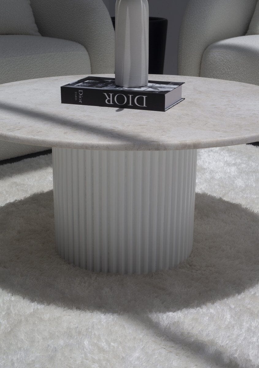 Basilissa Oryx Marble Coffee Table With White Base (2 Sizes)
