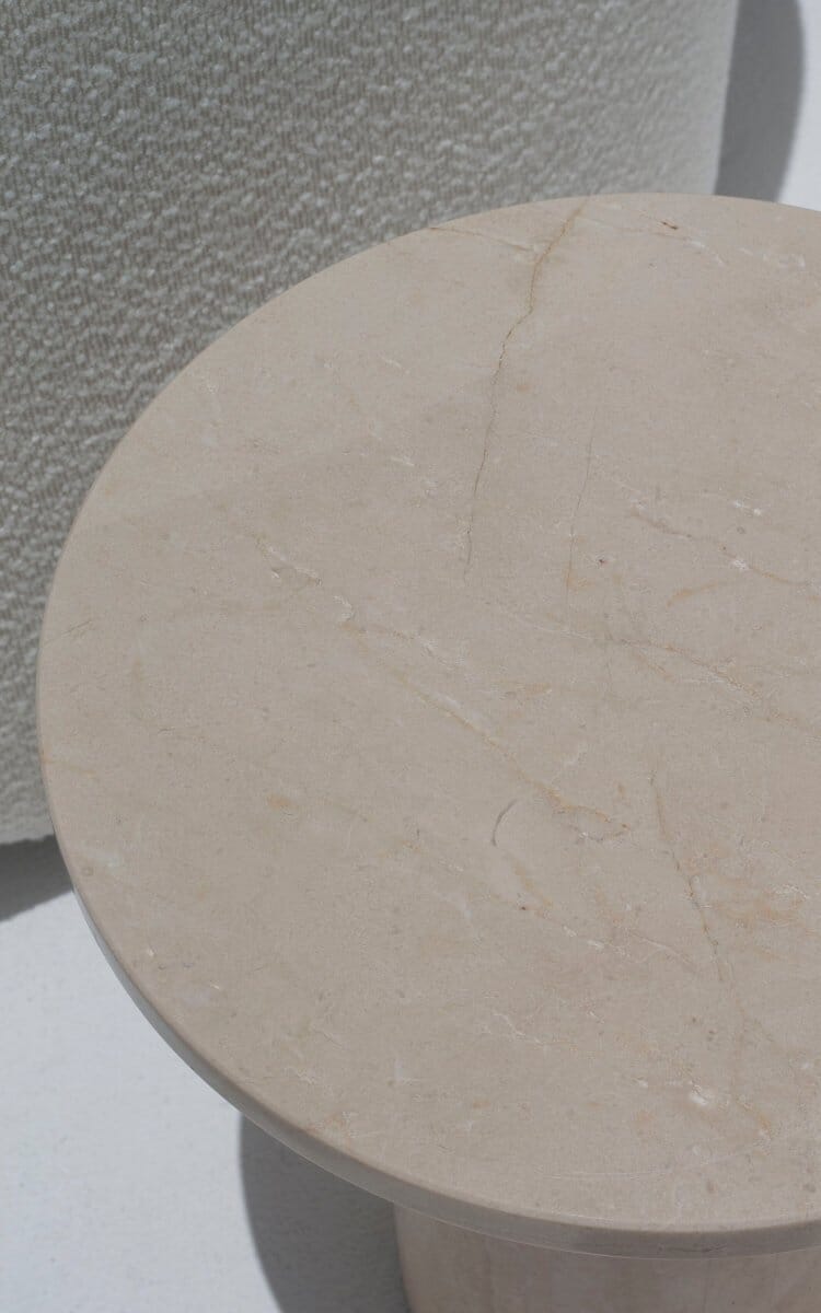 Harriet Crema Marfil Side Table with Travertine Base