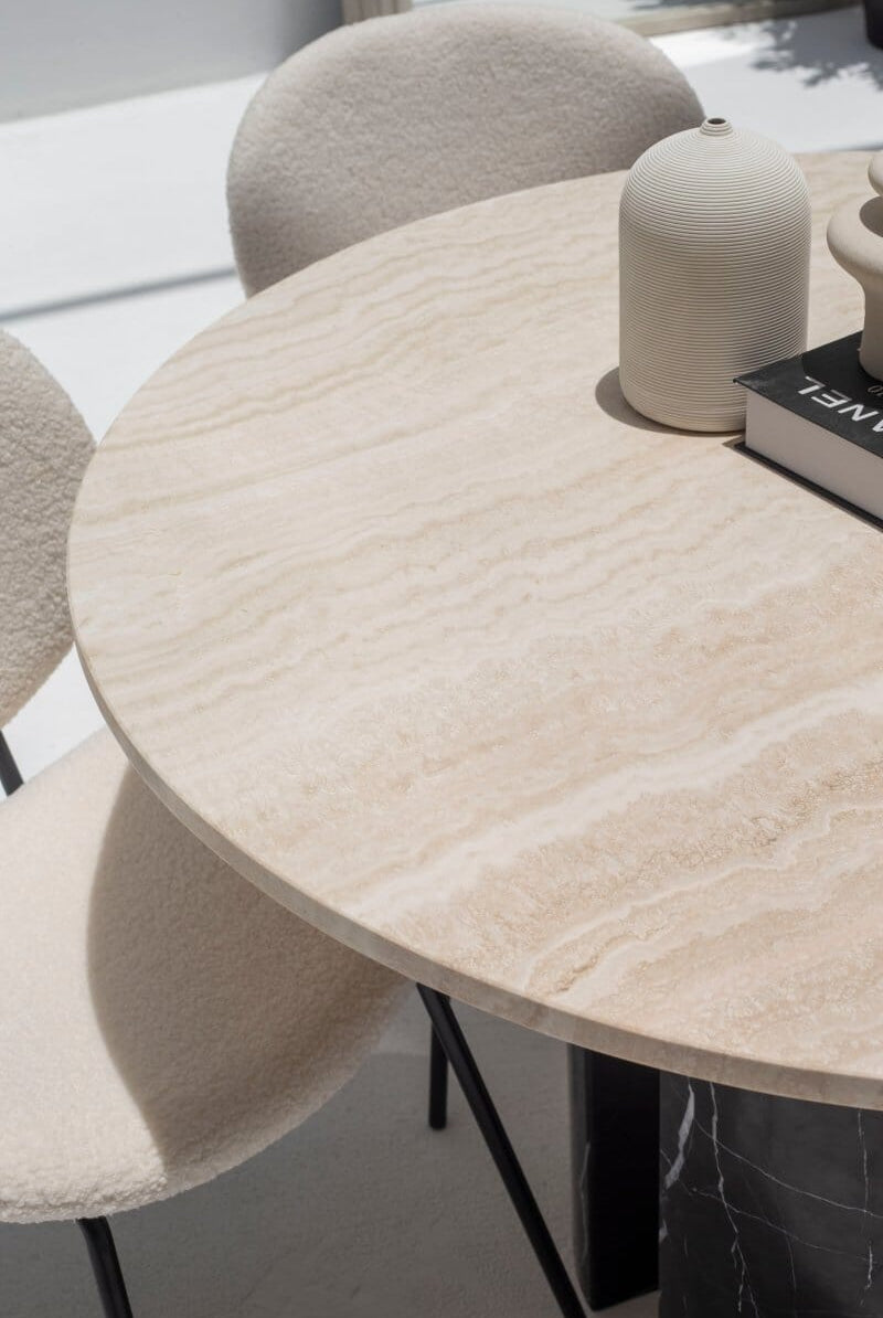 Orithyia Travertine Dining Table With Marquina Base (3 Sizes)