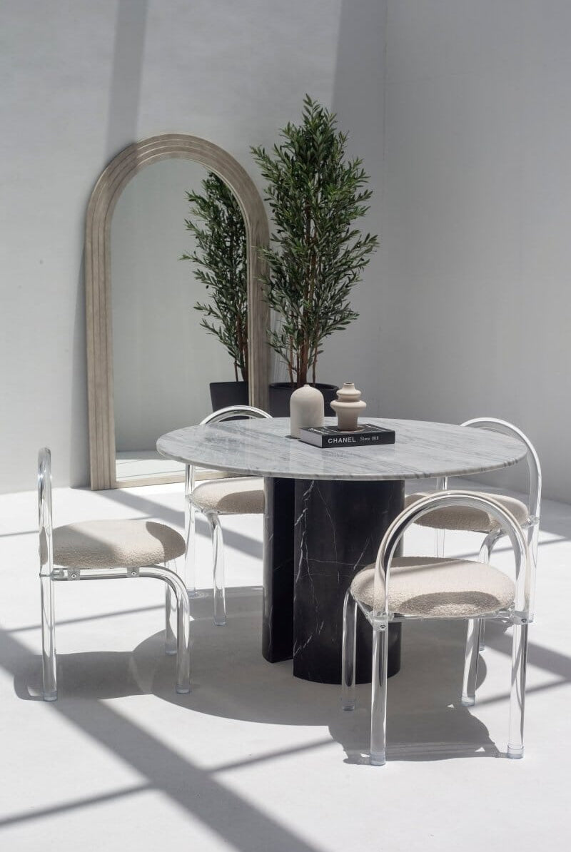 Orithyia Bianco Joya Marble Dining Table With Marquina Base (2 Sizes)