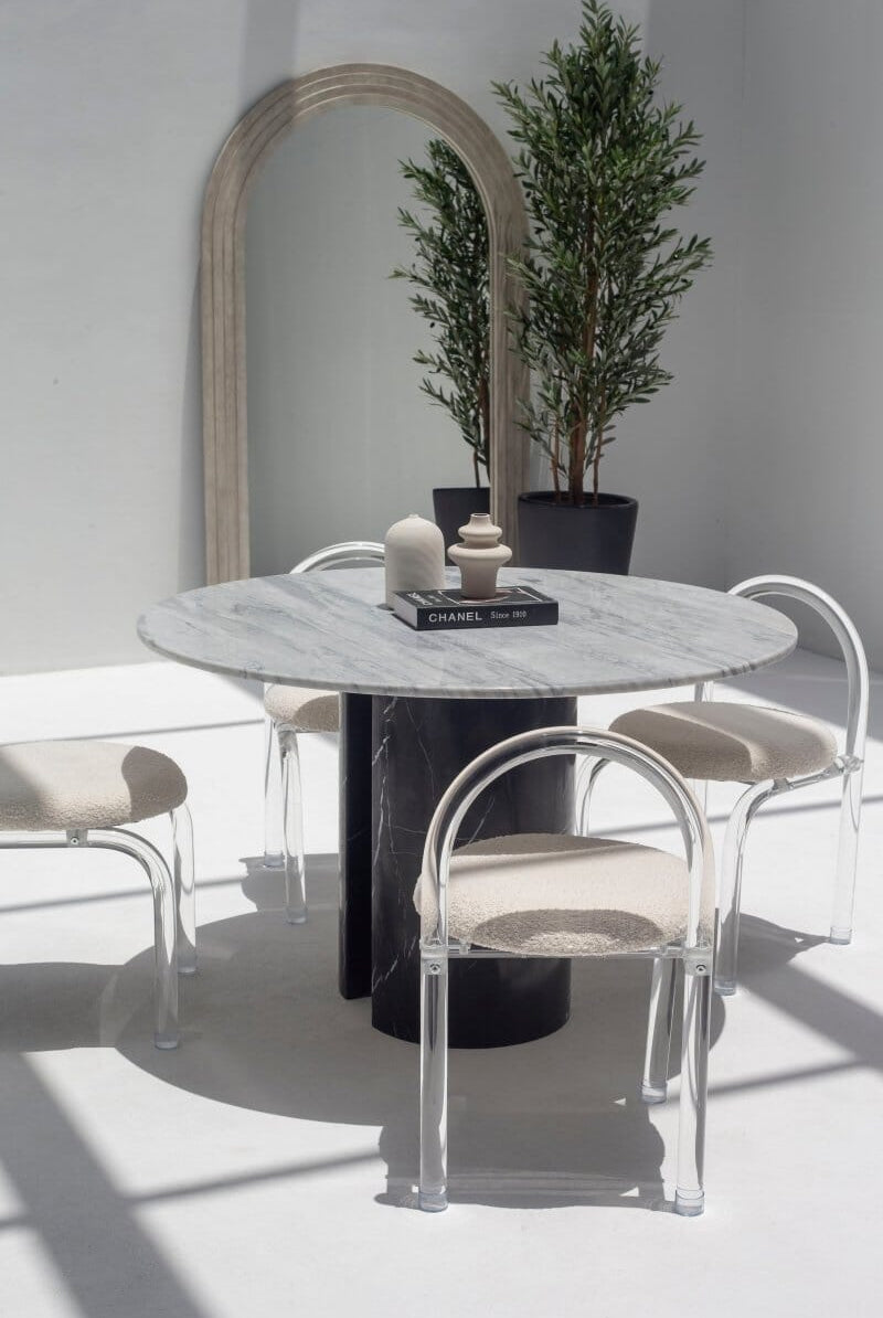 Orithyia Bianco Joya Marble Dining Table With Marquina Base (2 Sizes)