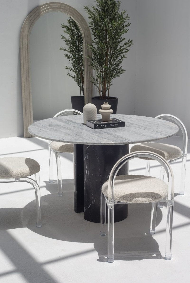 Orithyia Bianco Joya Marble Dining Table With Marquina Base (2 Sizes)