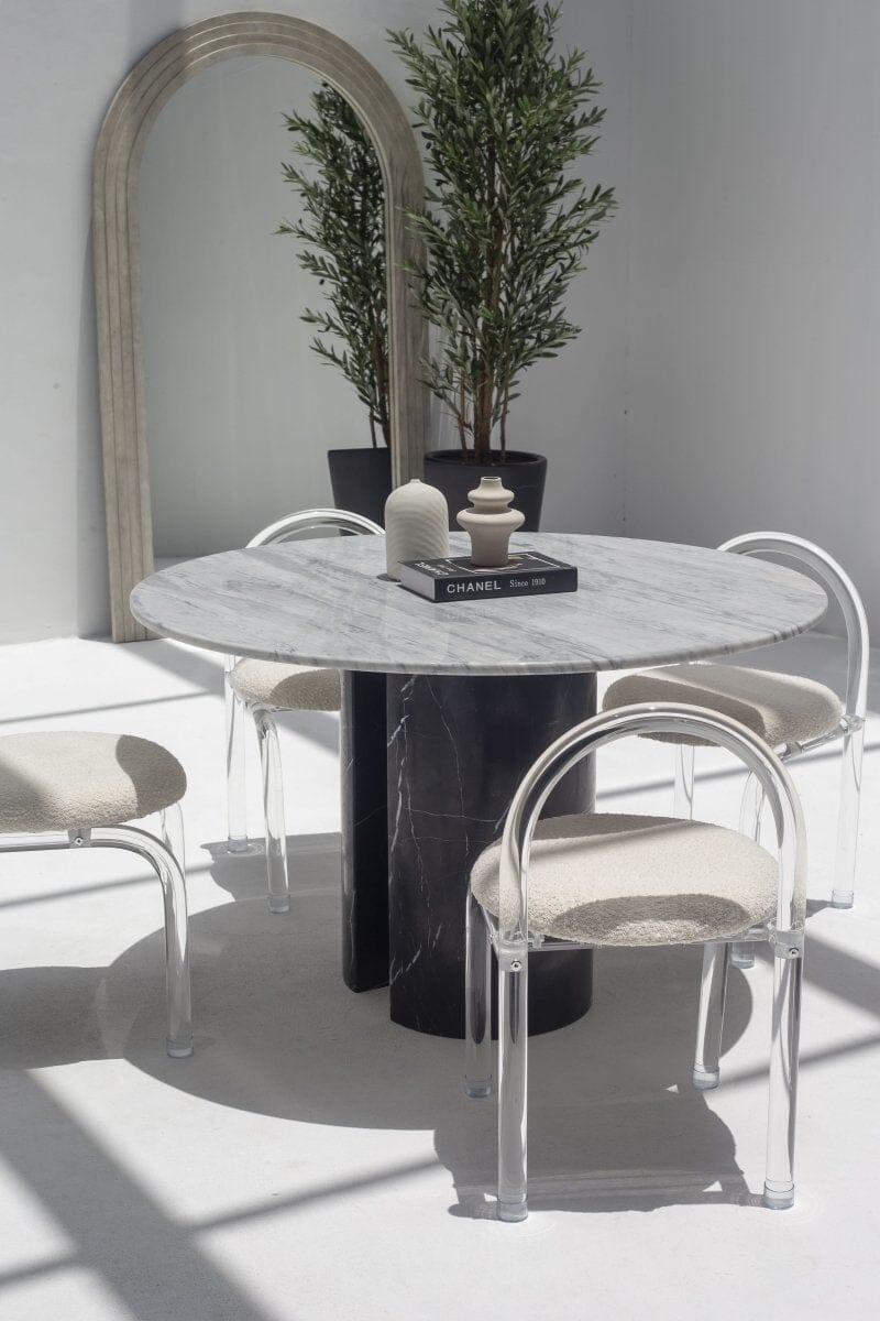 Orithyia Bianco Joya Marble Dining Table With Marquina Base (2 Sizes)