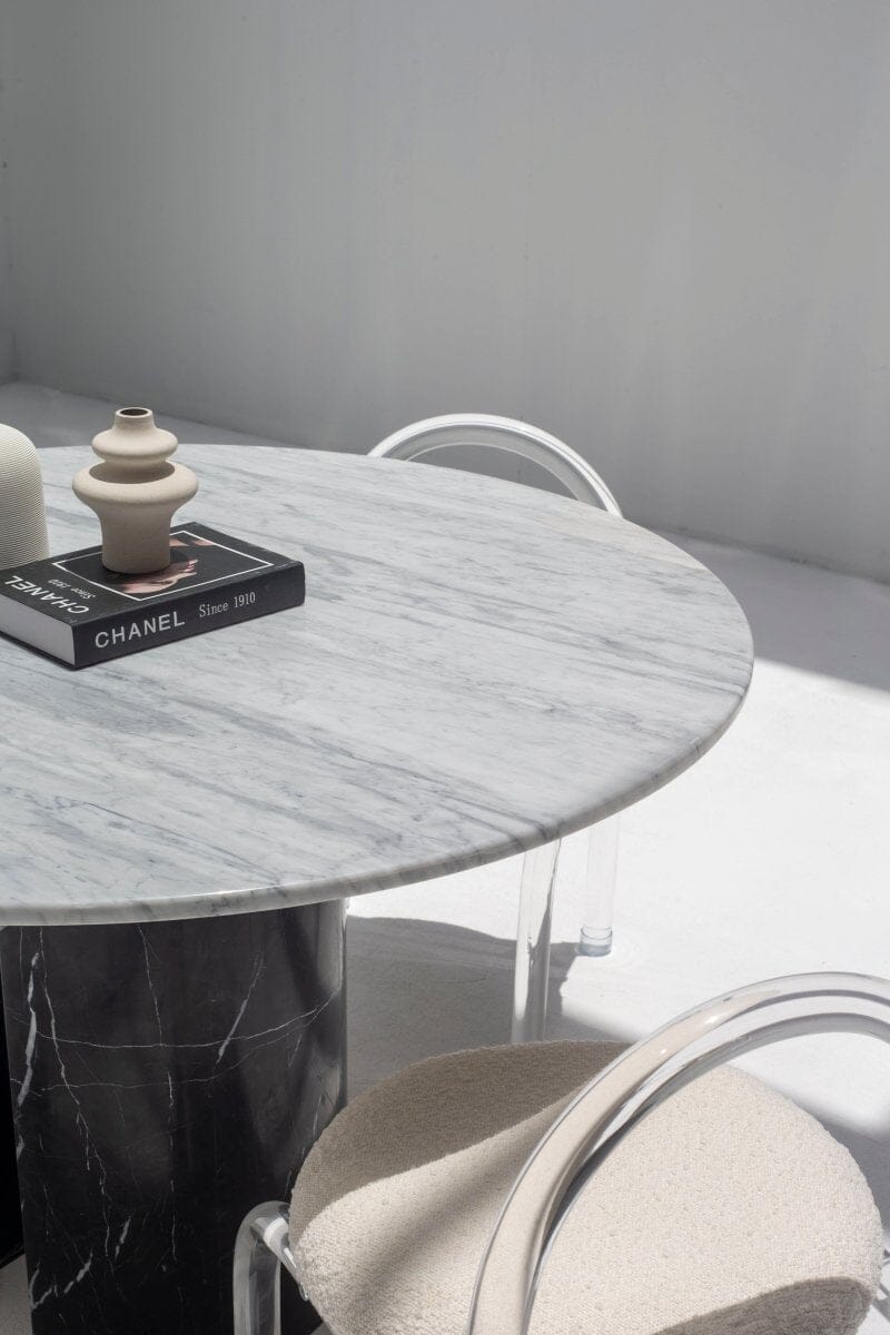 Orithyia Bianco Joya Marble Dining Table With Marquina Base (2 Sizes)