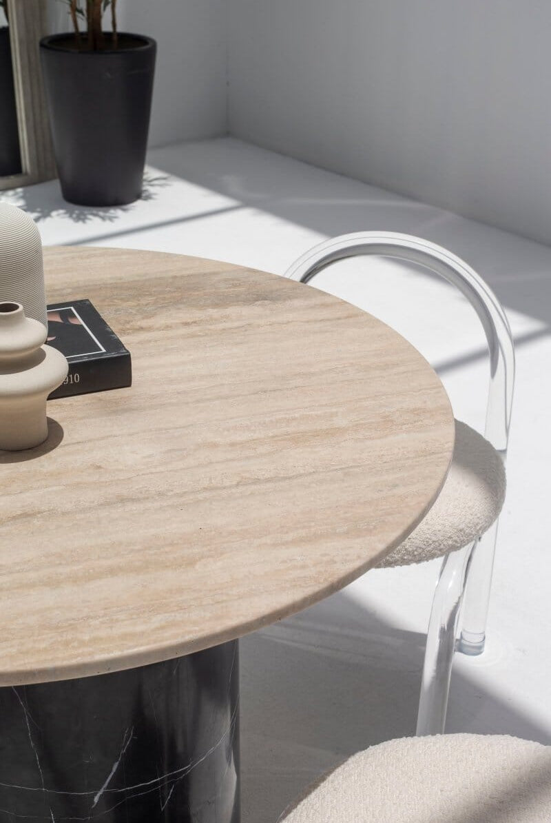 Orithyia Travertine Dining Table With Marquina Base (3 Sizes)