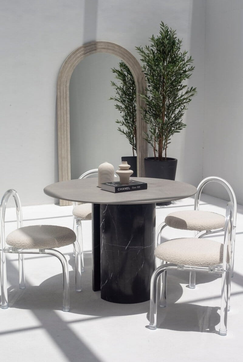 Orithyia Grey Dekton Dining Table with Marquina Base