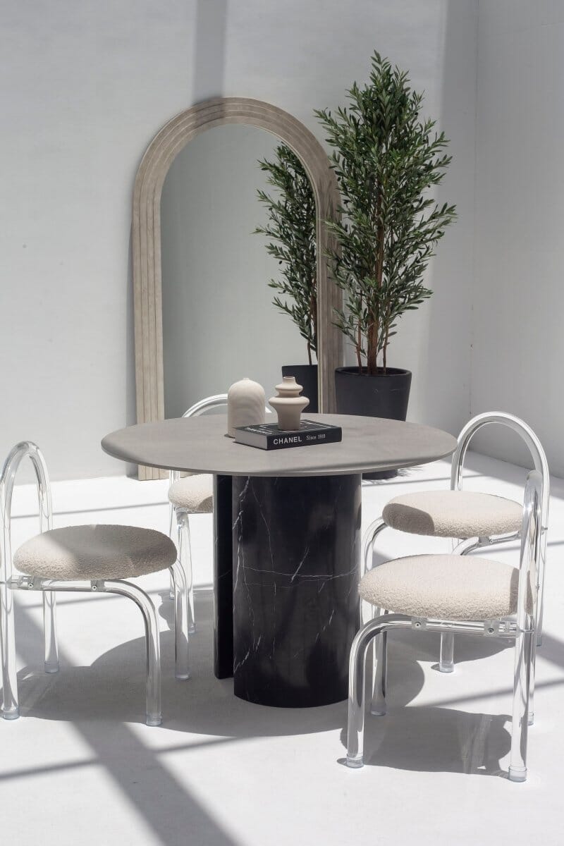 Orithyia Grey Dekton Dining Table with Marquina Base