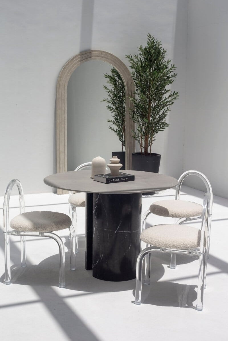 Orithyia Grey Dekton Dining Table with Marquina Base