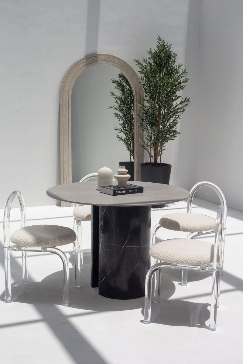 Orithyia Grey Dekton Dining Table with Marquina Base