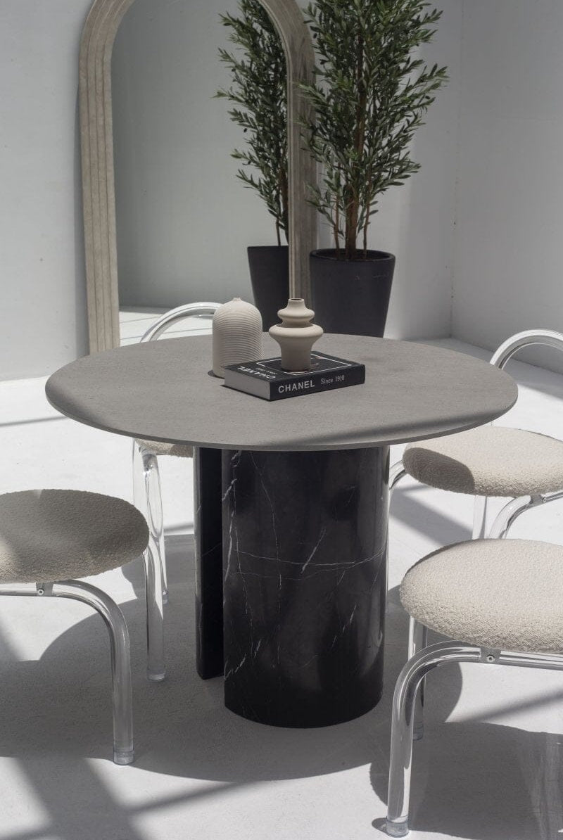 Orithyia Grey Dekton Dining Table with Marquina Base