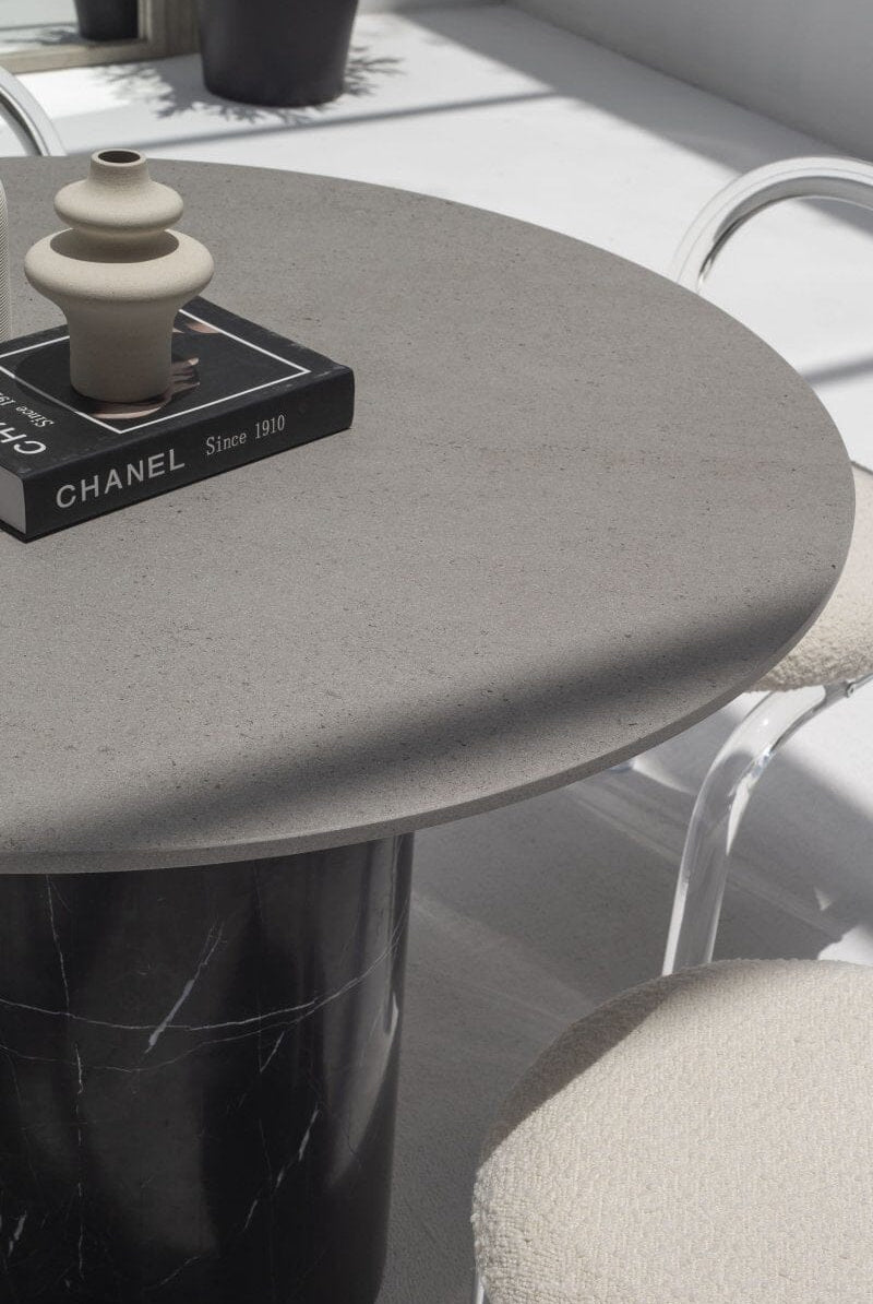 Orithyia Grey Dekton Dining Table with Marquina Base