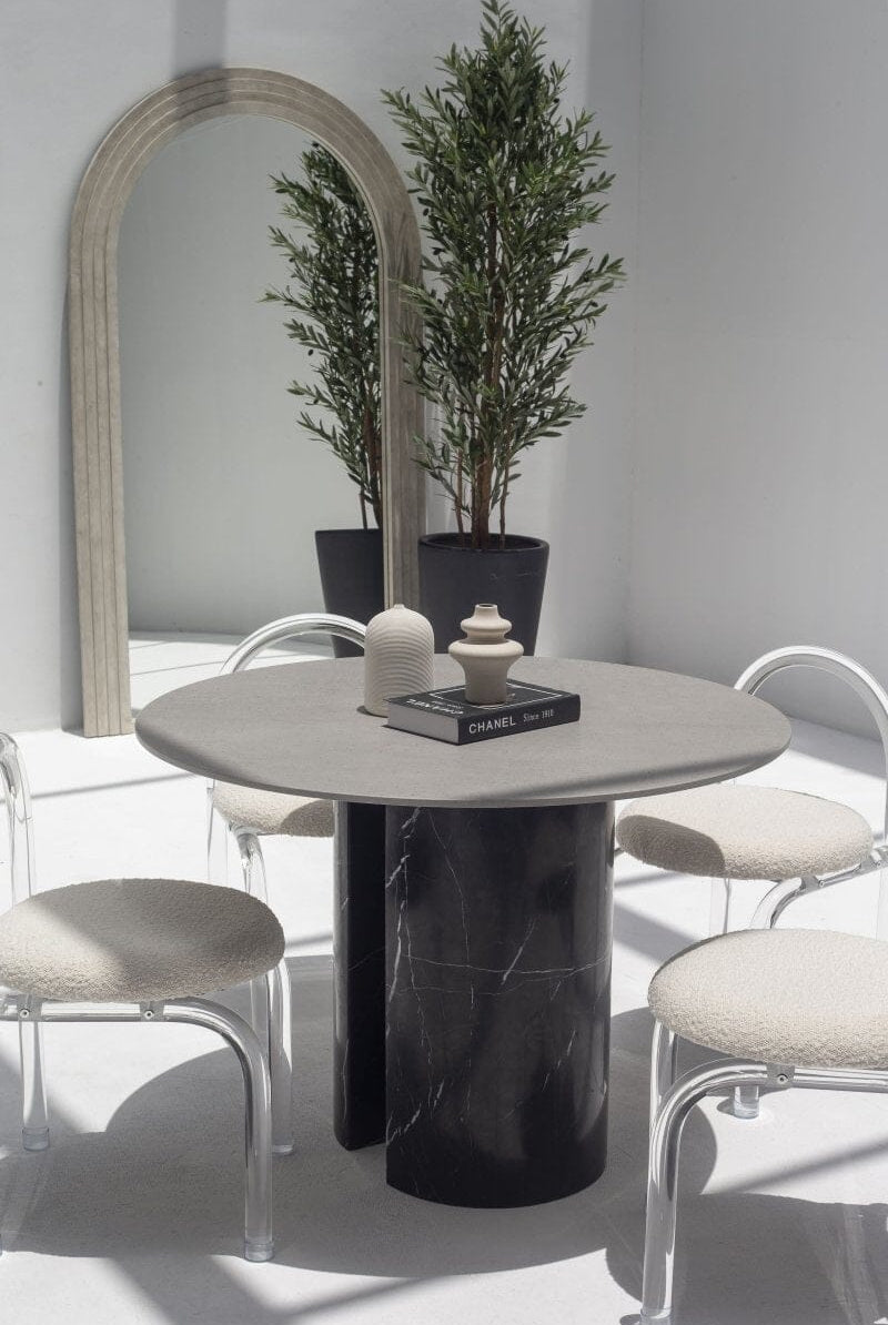 Orithyia Grey Dekton Dining Table with Marquina Base