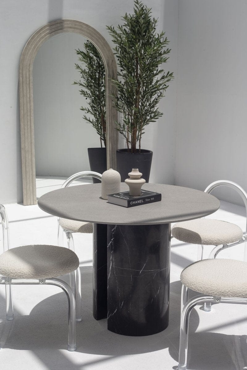 Orithyia Grey Dekton Dining Table with Marquina Base