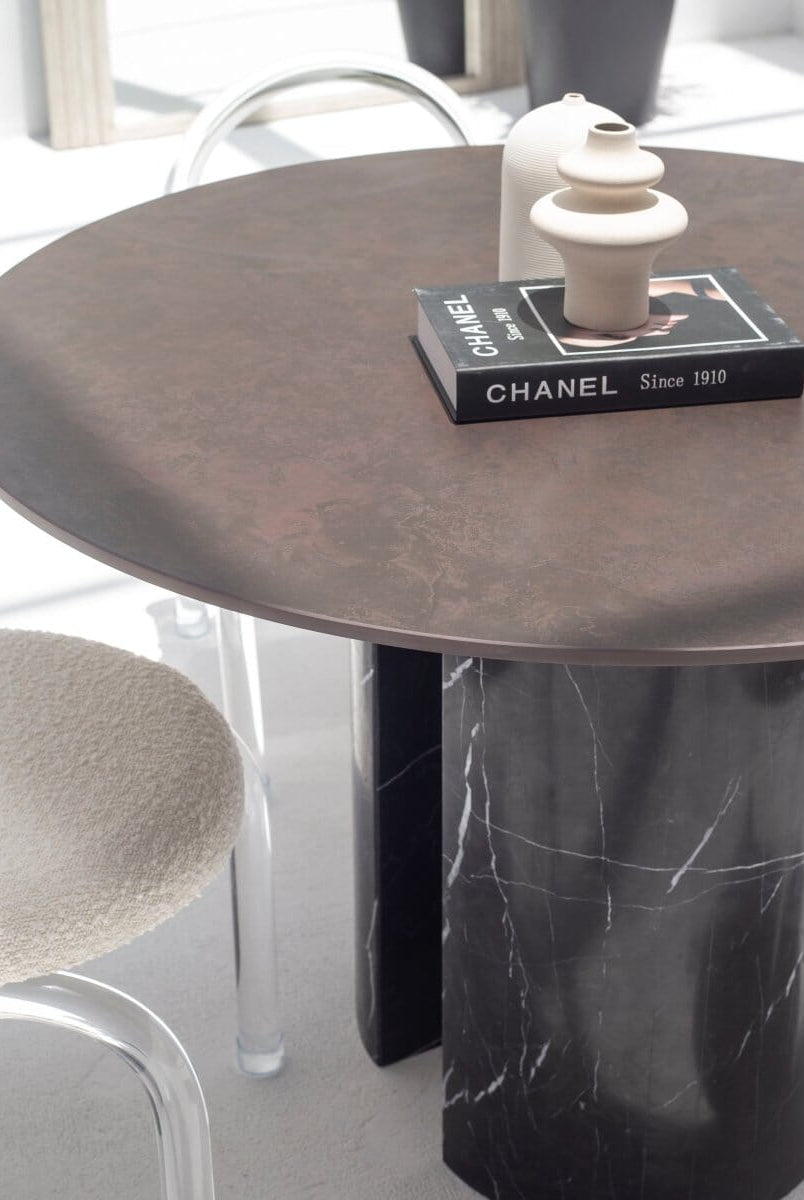 Orithyia Brown Dekton Dining Table with Marquina Base