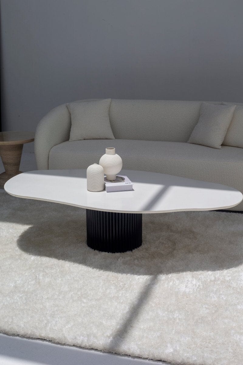 emisia White Quz Irregular Coffee Table With Black Base (2 Sizes)