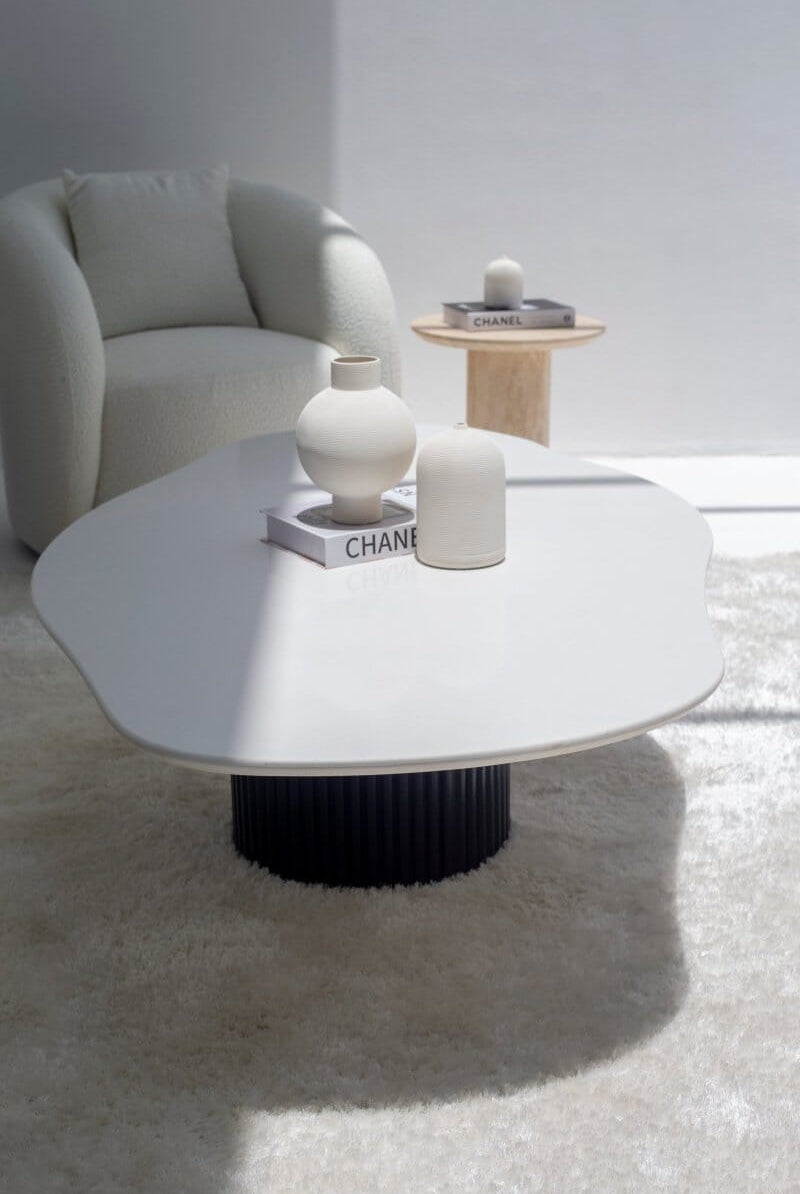 emisia White Quz Irregular Coffee Table With Black Base (2 Sizes)